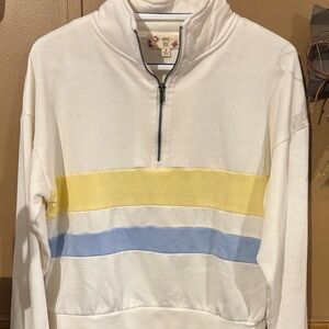 SIZE M, Hippie Rose White Jacket with Yellow and Blue Stripes